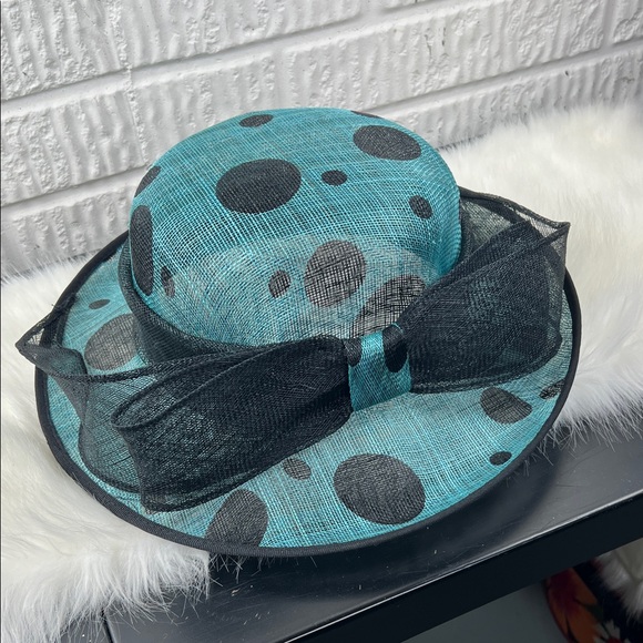 Vintage Soprattutto Black and Blue Polka Dot Women's Hat NWT Made in Italy - Picture 1 of 2